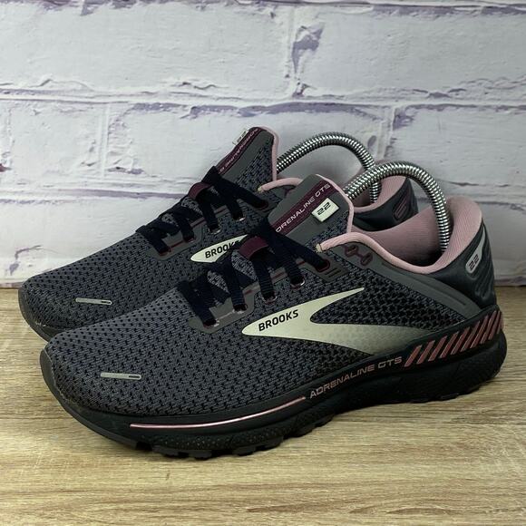 Brooks Adrenaline GTS 22 Grey Black Pink Running Shoes Women’s 9 Wide Sneakers - Picture 1 of 8